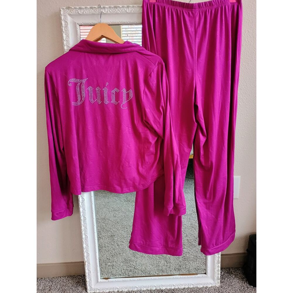 Juicy couture Y2K logo rhinestones soft pajama set long sleeve and pants Large